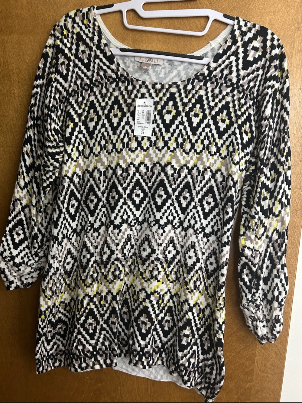 No Boundaries Black, Cream & Yellow Aztec Scoop Neck Long Sleeve Top